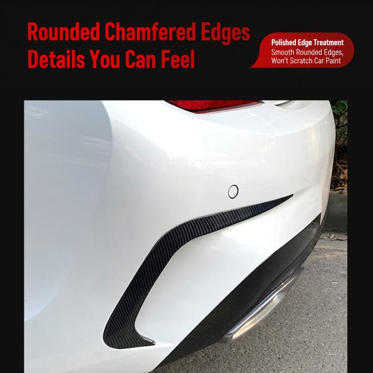 Installed rear wind knife decal on bumper corner, black carbon-fiber pattern