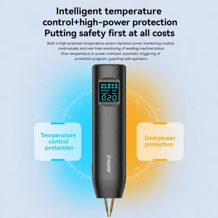 Compact spot welder with color screen temperature readout and dual front pins, black