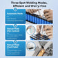 Spot welding modes diagram with hands welding a battery cell with a pen