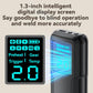 Black handheld spot welder with large digital display screen showing welding settings