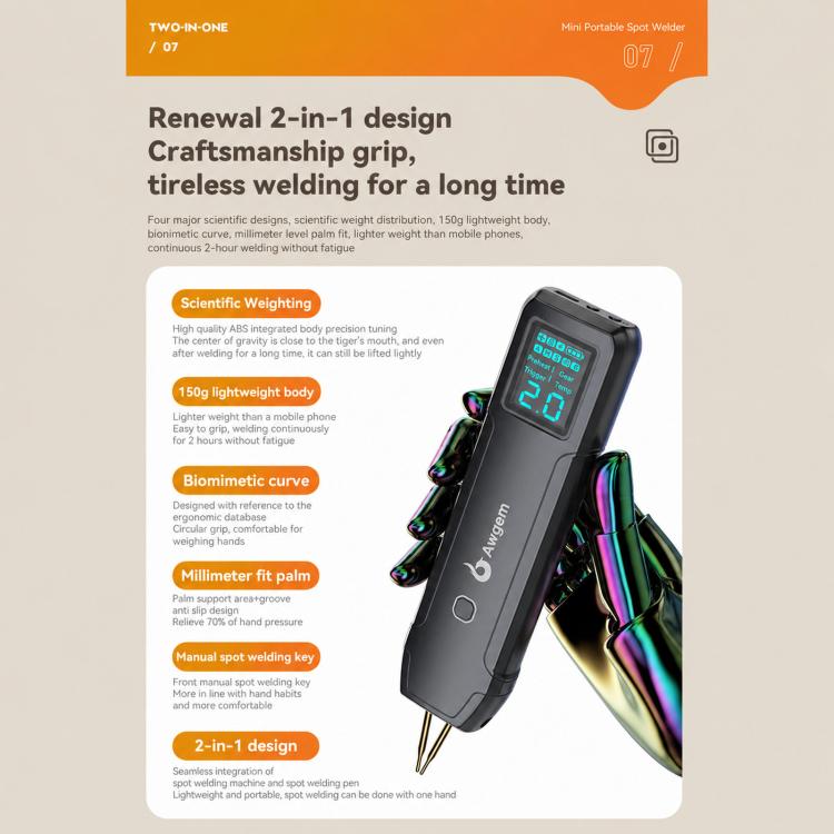 Portable handheld spot welder with display screen and two electrode tips