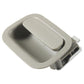 Light gray interior door handle with mounting base, angled side view