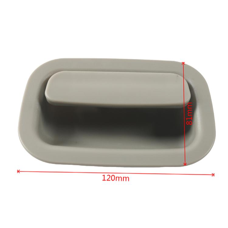 Light gray interior door handle; 120mm length, 81mm height dimensions shown