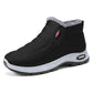 Black slip-on winter snow boots with fleece lining and grippy tread sole