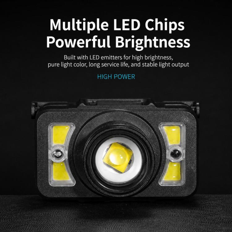 Black LED headlamp front module with four yellow LED chips around the lens