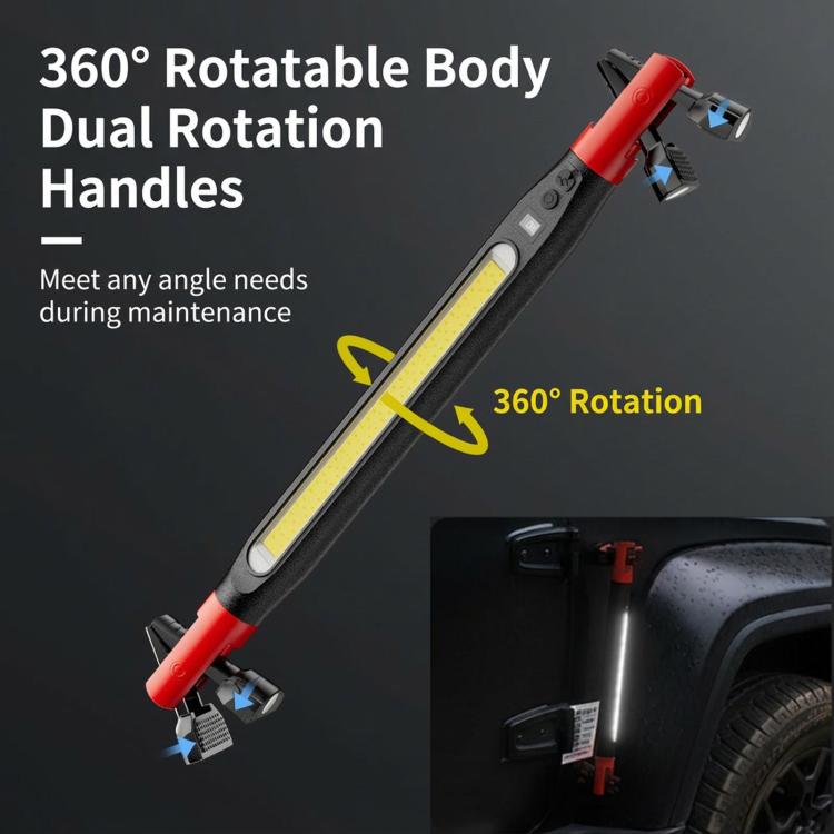 Red LED inspection light with dual rotating end handles for angled use