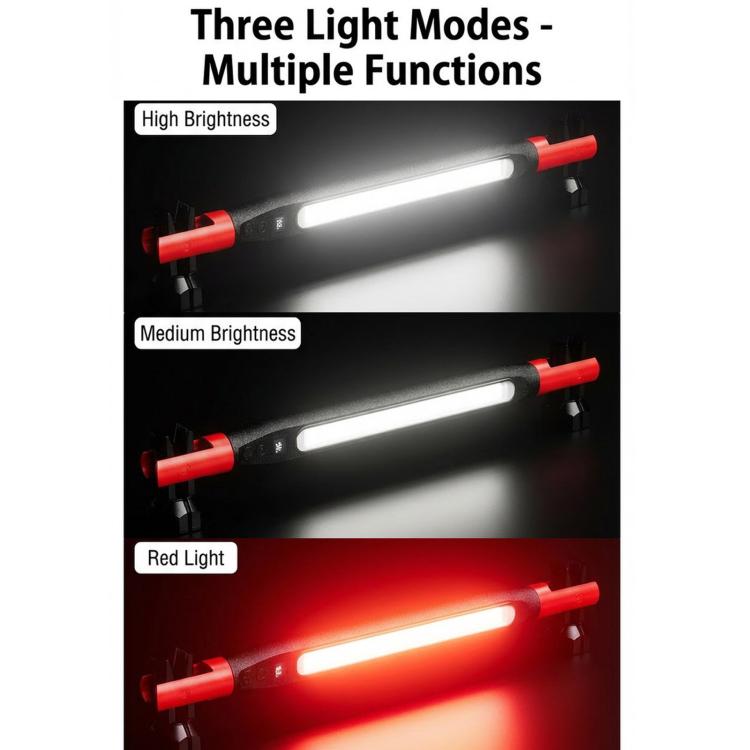 Red LED inspection light showing three light modes: high, medium, and red
