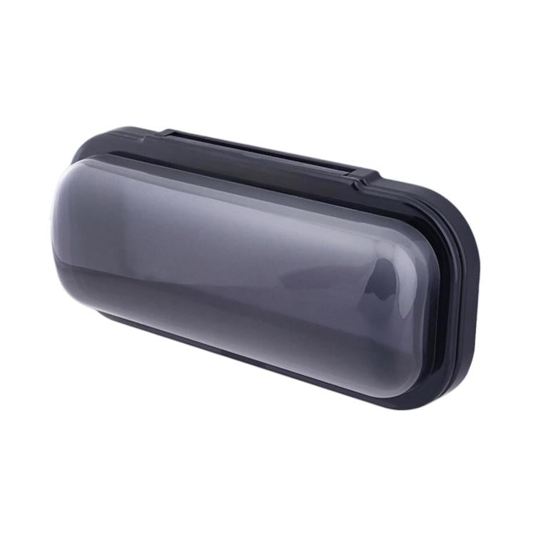 Dark gray waterproof speaker cover with clear window and hinged lid