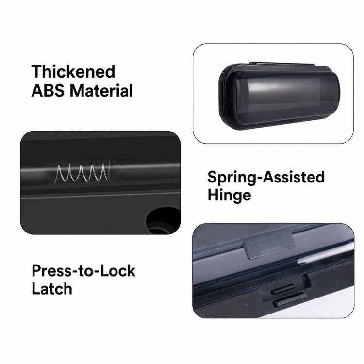 Waterproof marine speaker cover details: press-to-lock latch and spring hinge