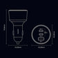 Car charger size diagram with USB-C and USB-A ports, 200W label