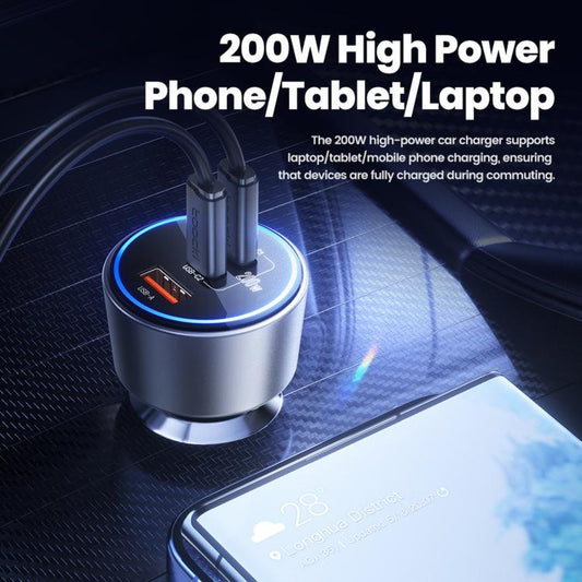 Toocki 200W Fast Car Charger 3-Port Dual 100W USB-C & 18W USB-A PD Adapter with LED Ring Light, SD-033-9