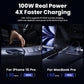 Compact car charger with blue LED ring and three outputs: USB-C1/C2 and USB-A