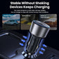 Car charger with metal plug prongs, blue LED ring, and three ports: USB-C1/C2, USB-A