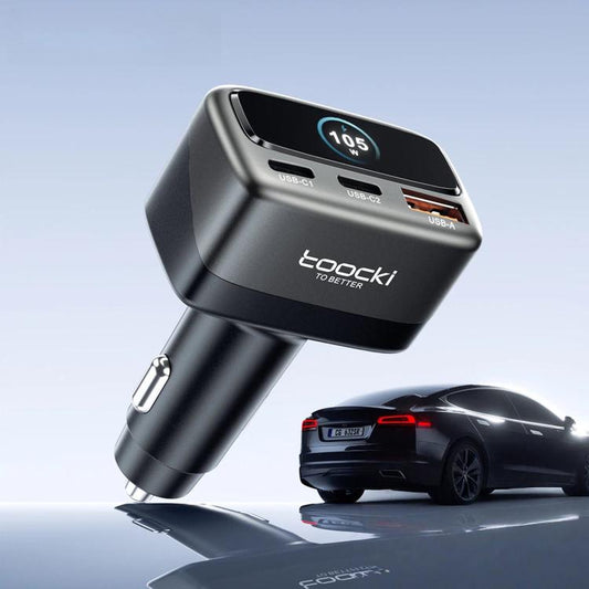 Toocki 105W USB-C Car Charger 3-Port 1xUSB-A & 2xUSB-C with Color LCD Power Display, C46