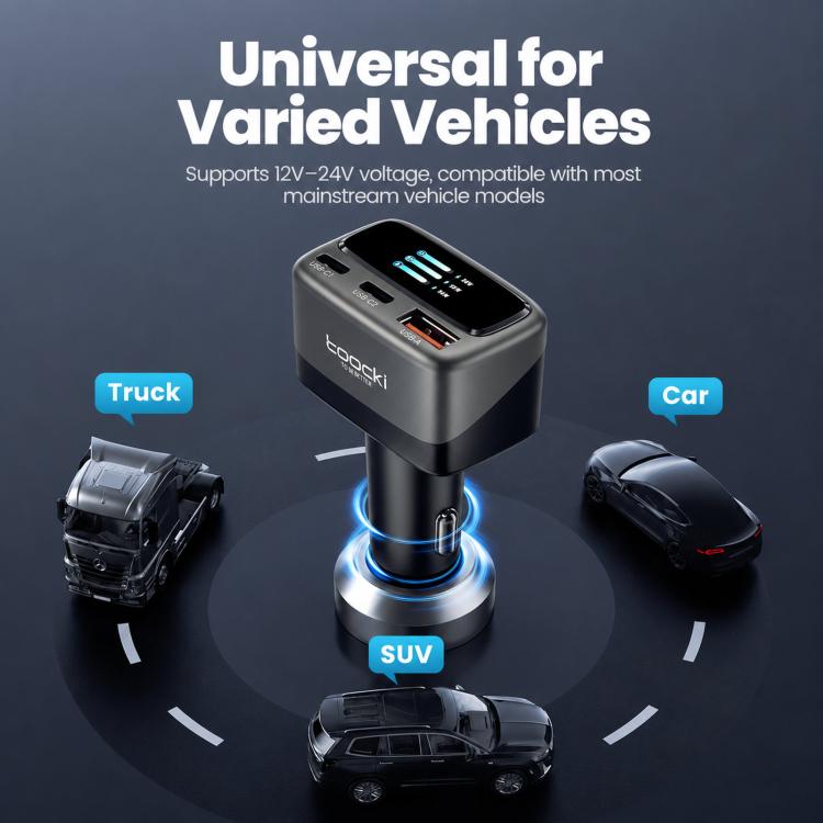 Toocki 3-port USB-C car charger with color LCD power display
