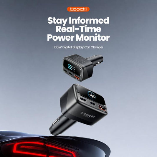Toocki 105W USB-C Car Charger 3-Port 1xUSB-A & 2xUSB-C with Color LCD Power Display, C46
