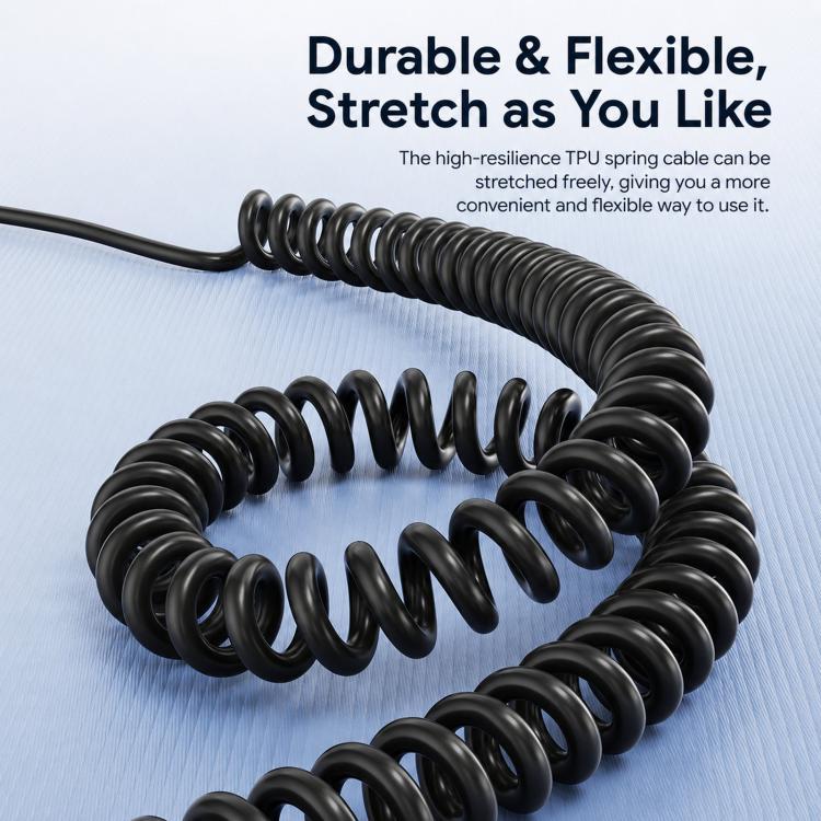 Bluetooth aux adapter with coiled TPU spring cable for flexible stretching