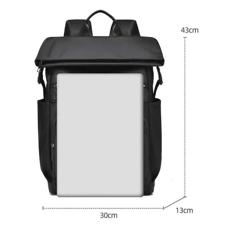 Black laptop backpack front view with 30 x 13 x 43 cm dimensions