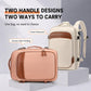 Expandable travel backpack set: beige and pink with front pocket, carry handles, straps