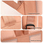 Pink backpack detail view of reinforced stitching and triangle strap reinforcement