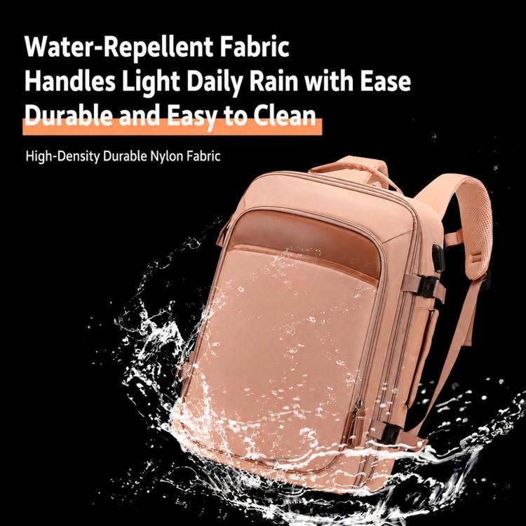 Pink expandable backpack with front panel pocket and adjustable shoulder straps