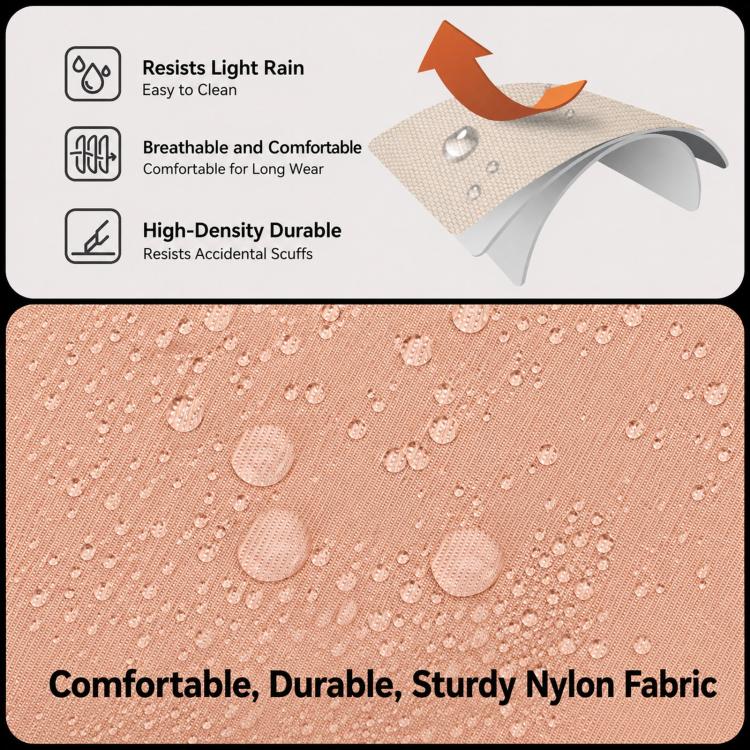 Pink nylon fabric panel with water droplets for durable, easy-clean finish