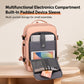 Pink backpack with built-in padded device sleeve in electronics compartment