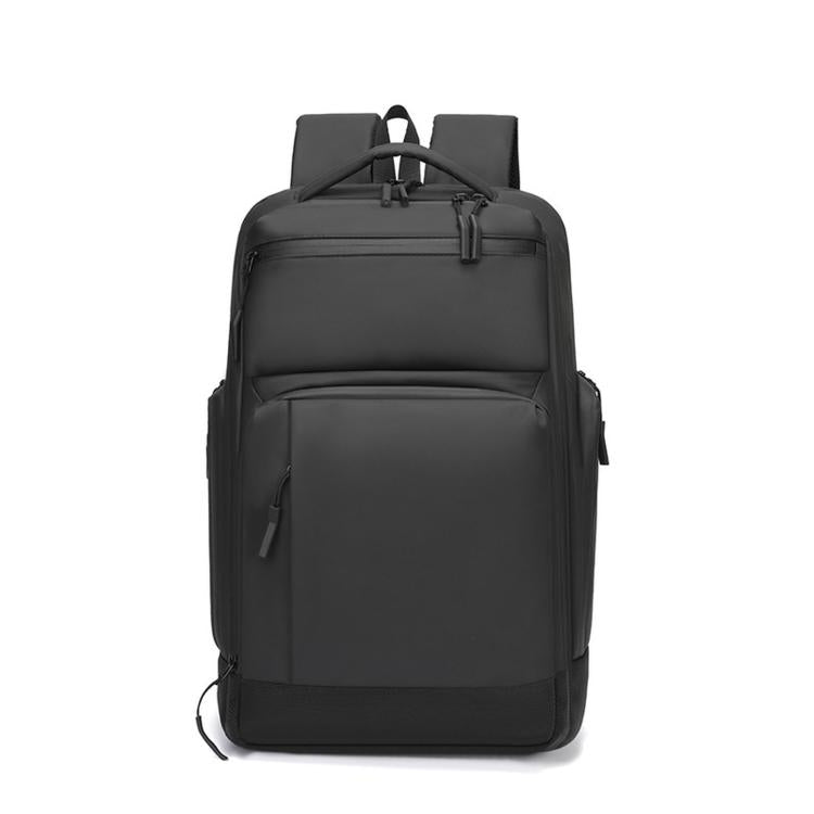 REMOID 15.6-inch laptop backpack in black, front view with top handle and zip pockets