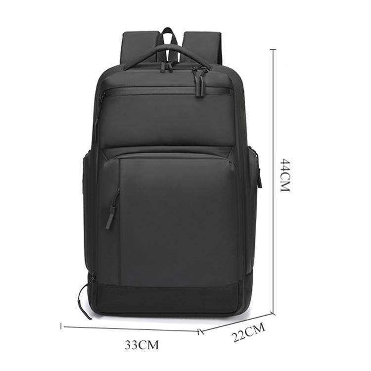 REMOID 15.6-inch laptop backpack in black, front view with padded back and front zip pocket