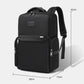 Black laptop backpack with top handle, front zip pocket, and padded shoulder straps