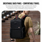 Black laptop backpack worn with padded shoulder straps and front zip pocket
