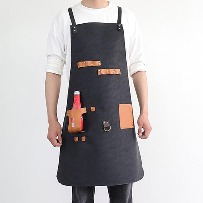 Crazy Horse BBQ Apron with Beer Bottle Holster Waterproof Cross Back Chef Grilling Apron