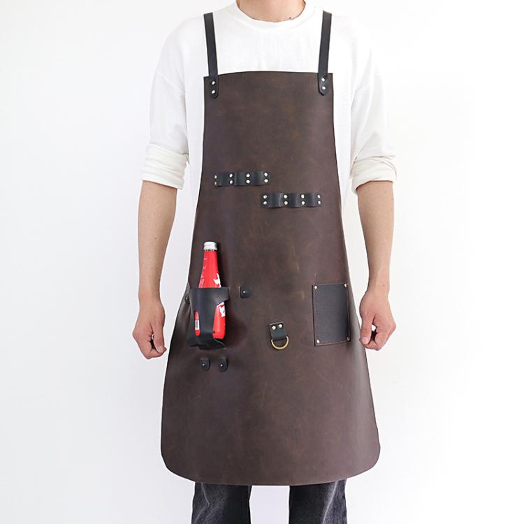 Crazy Horse BBQ Apron with Beer Bottle Holster Waterproof Cross Back Chef Grilling Apron