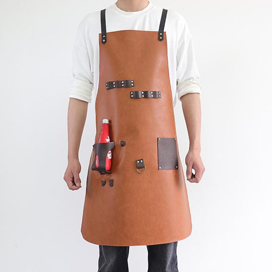 Crazy Horse BBQ Apron with Beer Bottle Holster Waterproof Cross Back Chef Grilling Apron