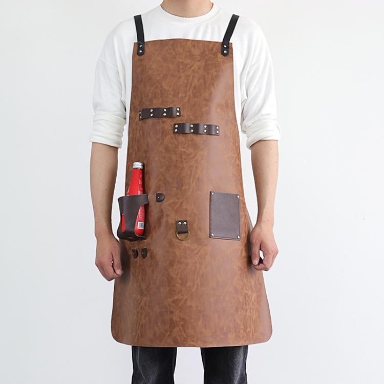 Crazy Horse BBQ Apron with Beer Bottle Holster Waterproof Cross Back Chef Grilling Apron