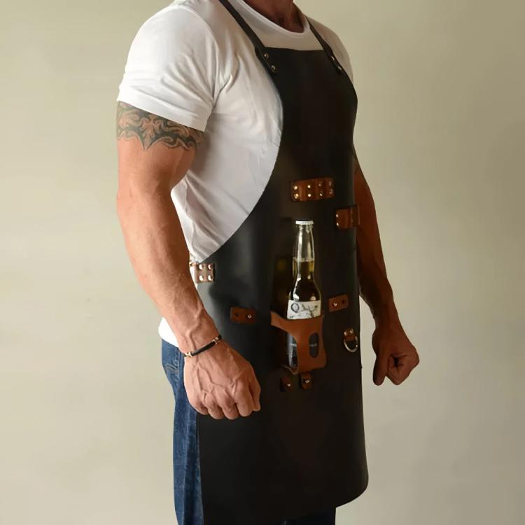 Crazy Horse BBQ Apron with Beer Bottle Holster Waterproof Cross Back Chef Grilling Apron