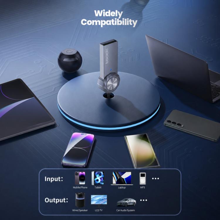 Bluetooth AUX adapter with compact module on a turntable-style display