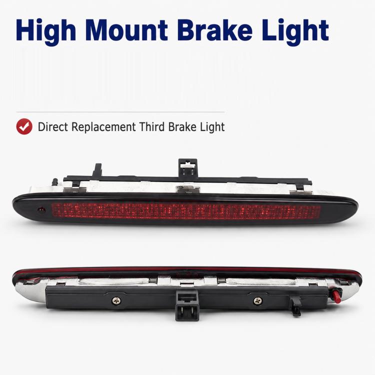 High-mounted brake light with red lens and black housing, front view