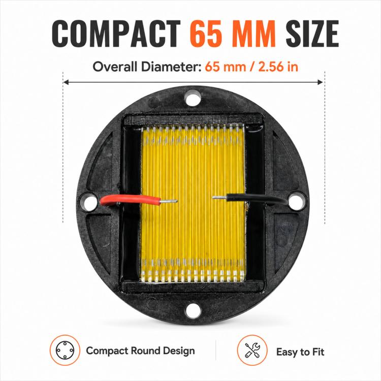 Round ribbon tweeter diaphragm driver with yellow ribbon panel and red/black lead wires