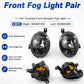 Front fog light pair with clear lenses and black housings, mounting tabs visible