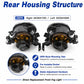 Front fog light housings pair with clear lenses, amber reflector, and mounting structure