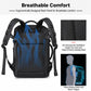 Black backpack with breathable 3D honeycomb back panel for airflow