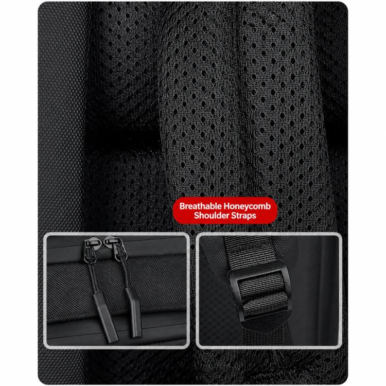Black backpack shoulder straps with breathable honeycomb texture