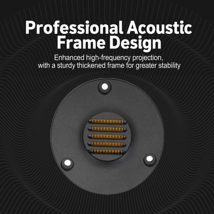 Black acoustic-frame ribbon tweeter with gold ribbon grille and side mounting posts