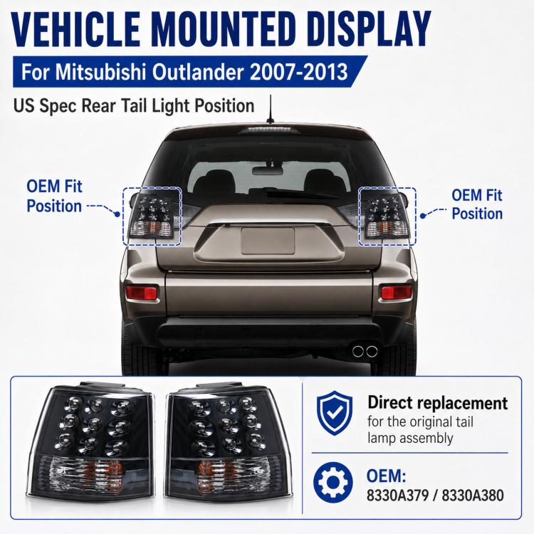 Rear tail light pair with clear lenses and black housing, chrome reflectors, amber markers
