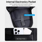 Large black laptop backpack interior with padded divider and back zipper electronics pocket