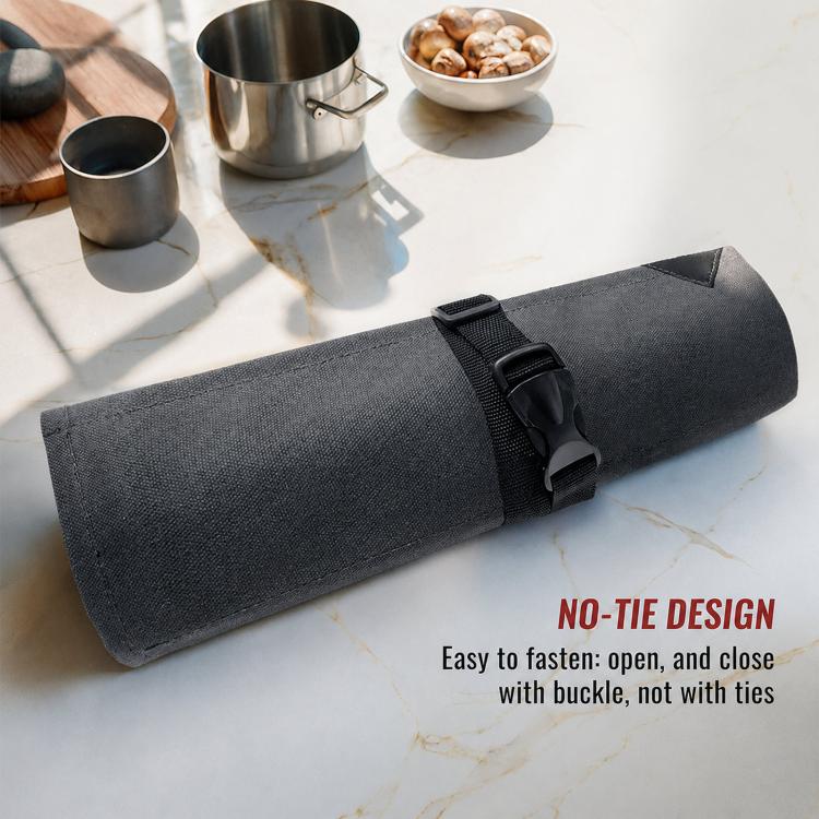 Canvas Roll Bag With 6 Pockets BBQ Knife Utensil Holder Camping Tool Organizer