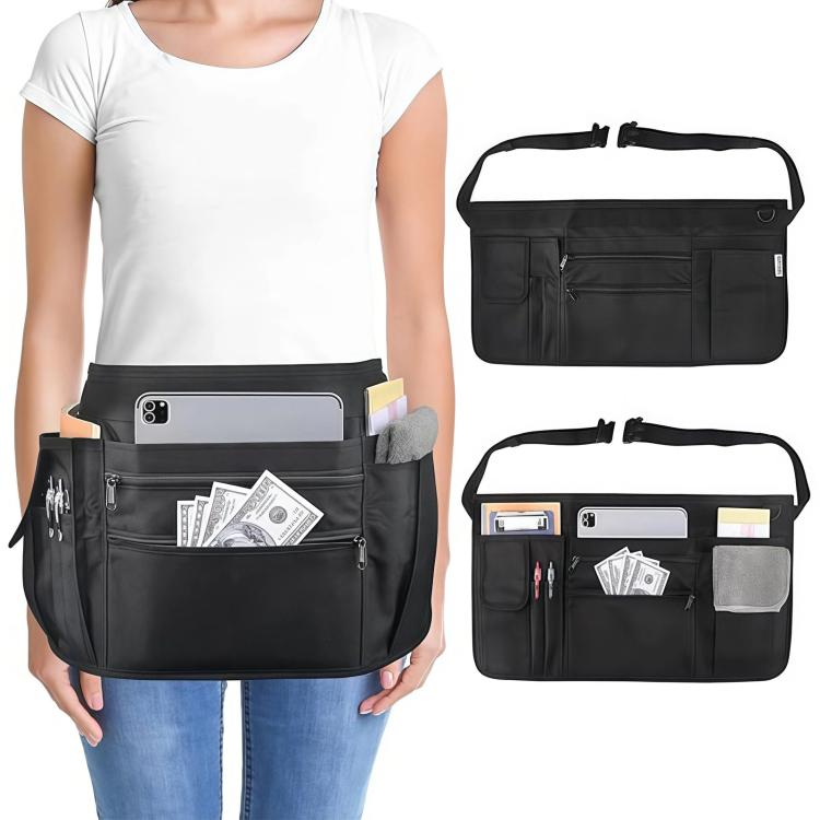 Server Apron with Pockets Water-Resistant Waist Apron for Waitress Waiter with Adjustable Buckle Strap