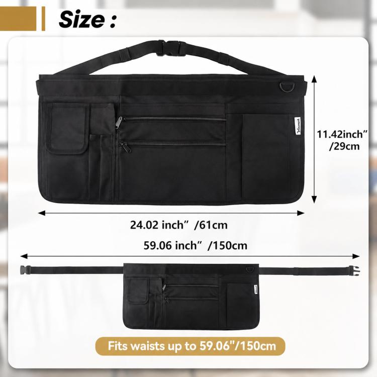 Server Apron with Pockets Water-Resistant Waist Apron for Waitress Waiter with Adjustable Buckle Strap