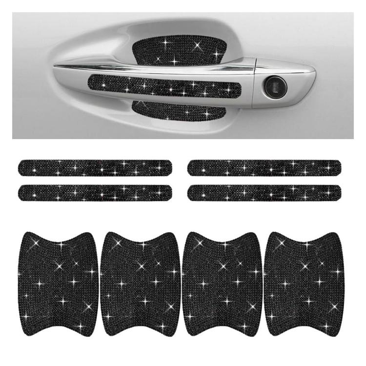 Rhinestone car door handle sticker set, black sparkle, 8-piece